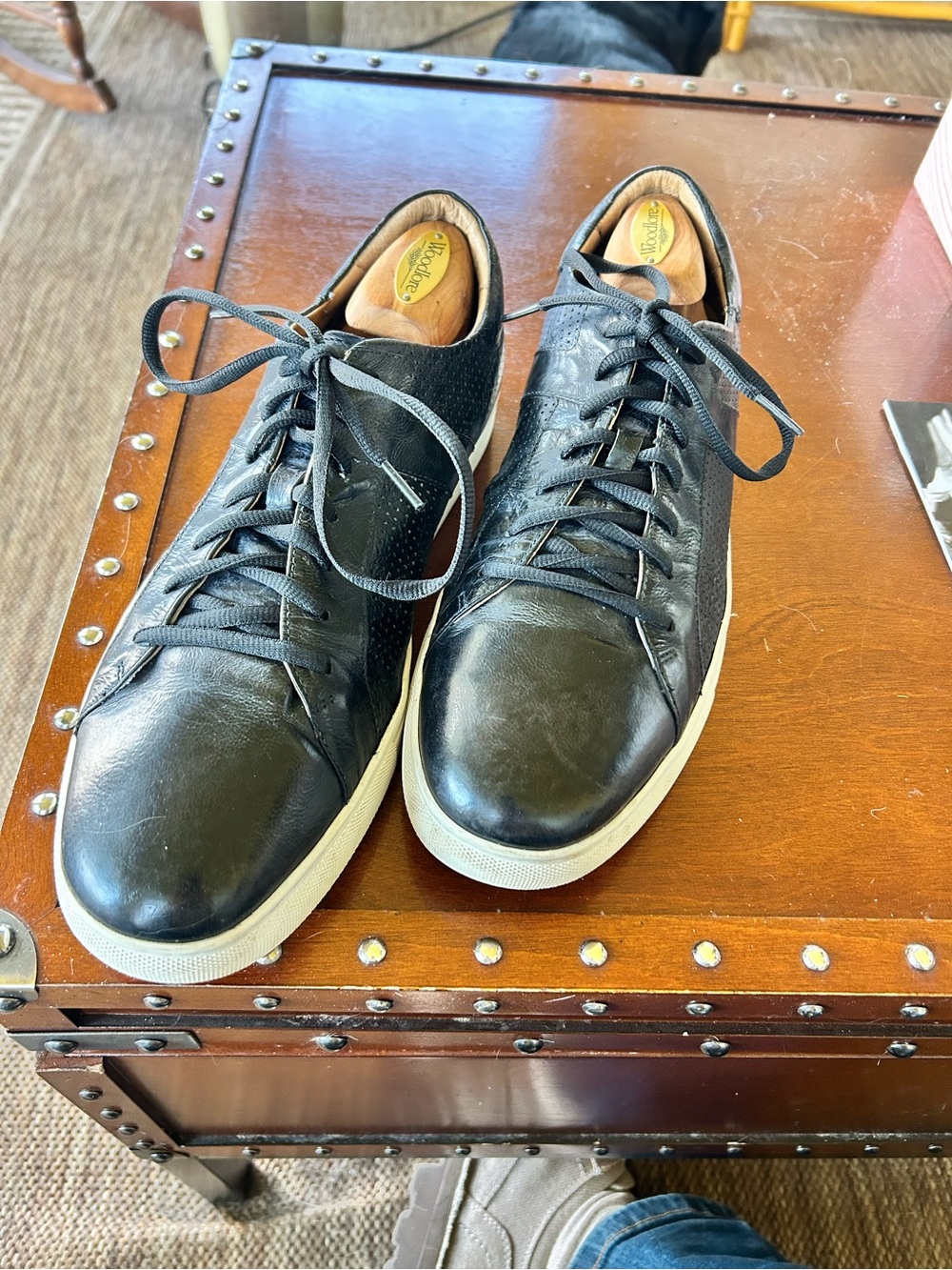 Trask Black Leather Athletic Sneakers with White Sole 13M New Black Laces